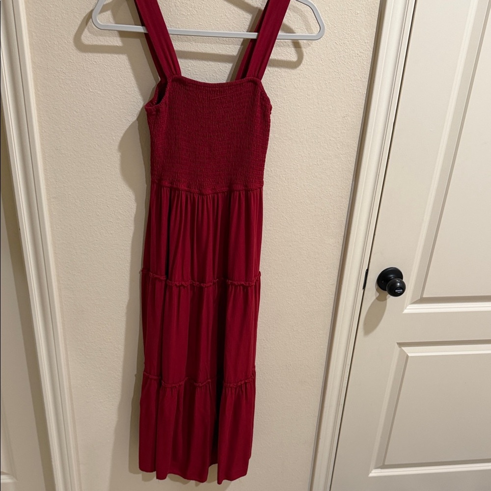 Wine-Red Midi Dress with Wide Straps
